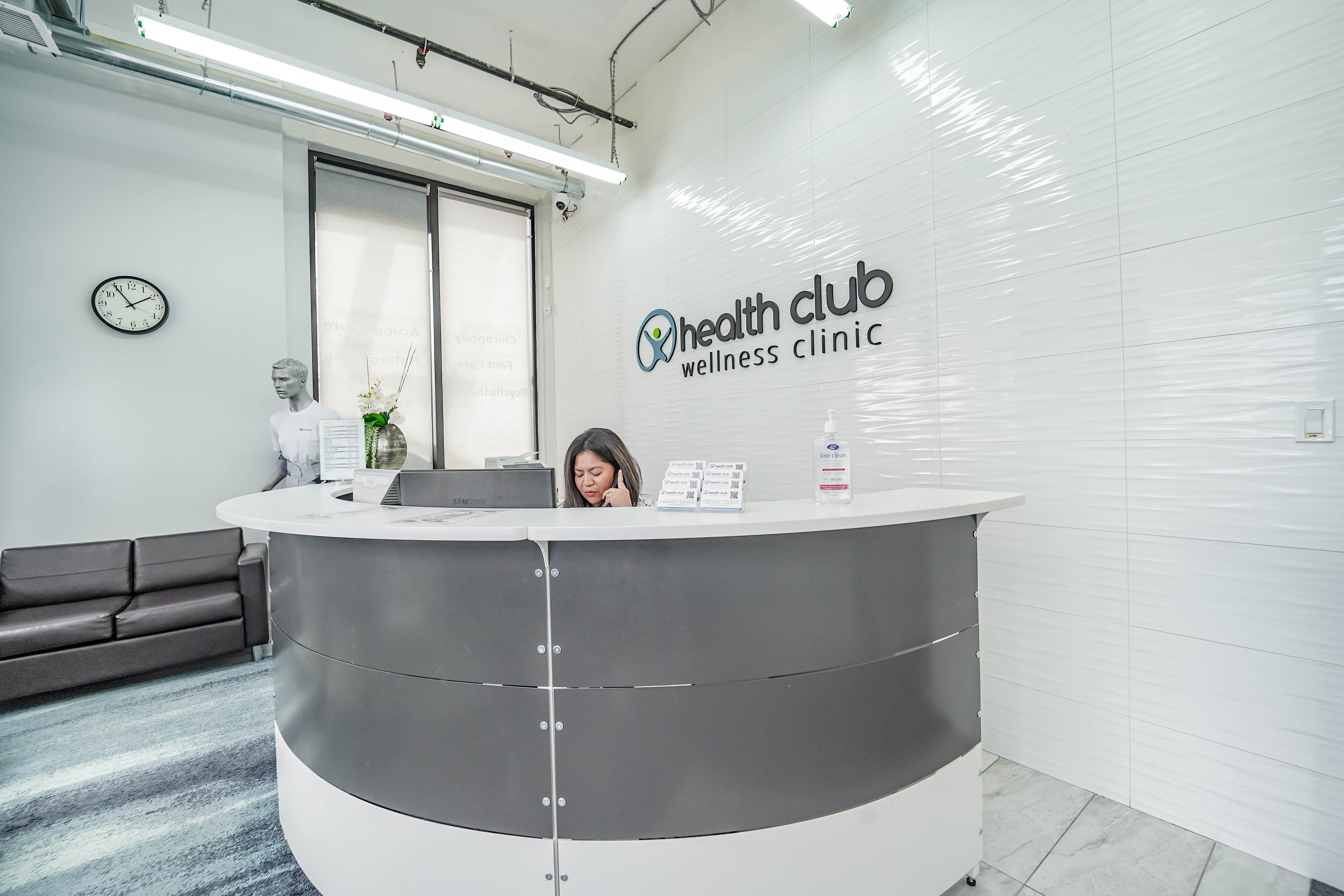 Health Club Wellness Clinic reception desk and waiting area